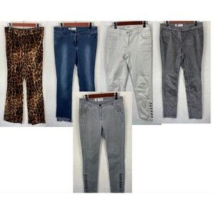 Per Se by Carlisle Pants Women’s‎ Size 4 Lot of 5 Straight Gray Leopard Blue